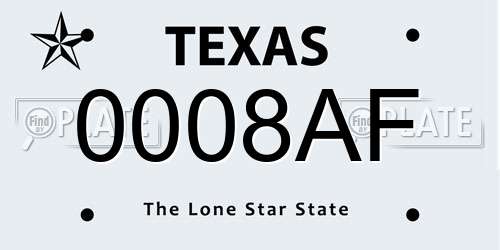 0008AF Texas License Plate