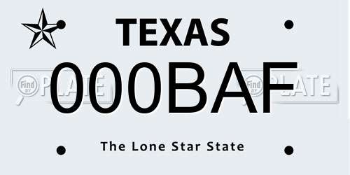 000BAF Texas License Plate