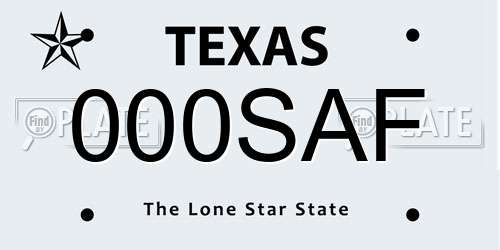 000SAF Texas License Plate