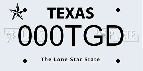 000TGD Texas License Plate