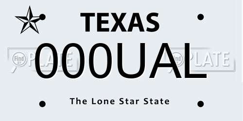 000UAL Texas License Plate