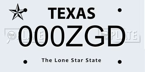 000ZGD Texas License Plate
