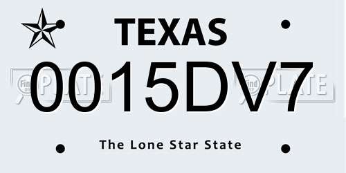 0015DV7 Texas License Plate