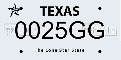 0025GG Texas License Plate