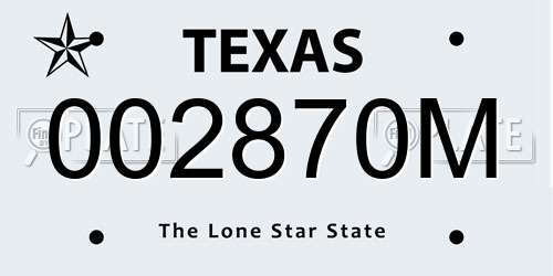 002870M Texas License Plate