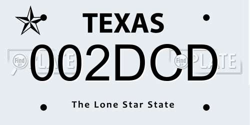 002DCD Texas License Plate