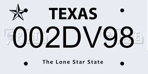 002DV98 Texas License Plate