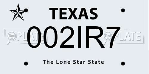 002IR7 Texas License Plate