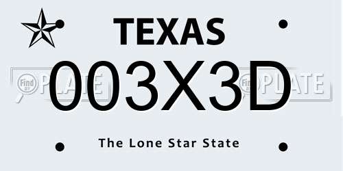 003X3D Texas License Plate