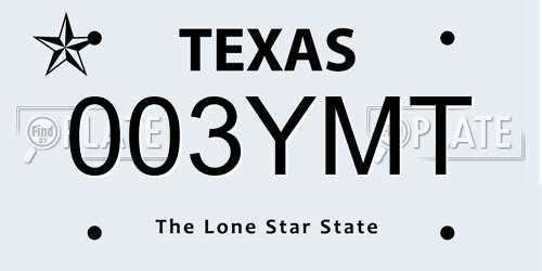 003YMT Texas License Plate