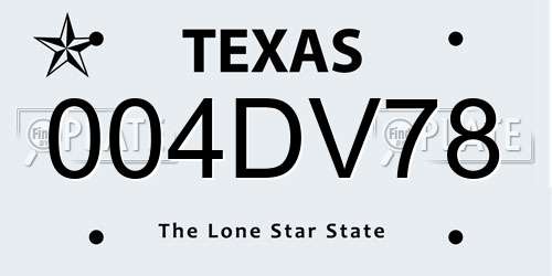 004DV78 Texas License Plate