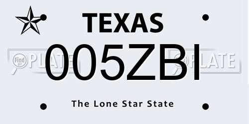 005ZBI Texas License Plate