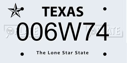 006W74 Texas License Plate