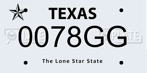 0078GG Texas License Plate
