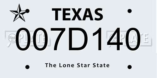 007D140 Texas License Plate