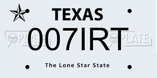 007IRT Texas License Plate