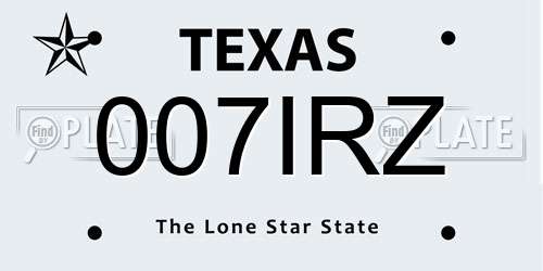 007IRZ Texas License Plate