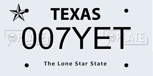 007YET Texas License Plate