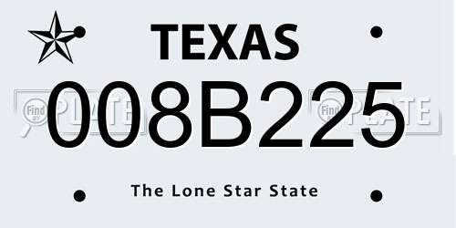008B225 Texas License Plate