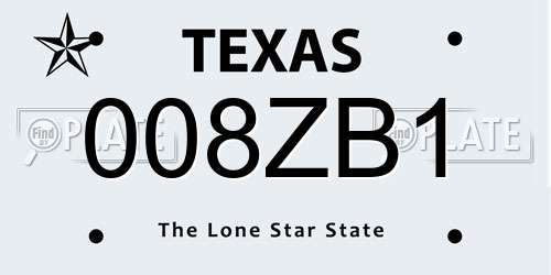 008ZB1 Texas License Plate