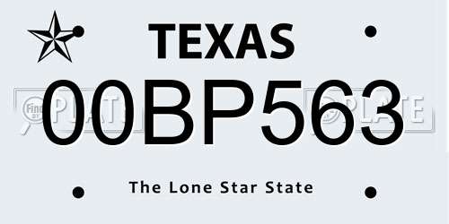 00BP563 Texas License Plate