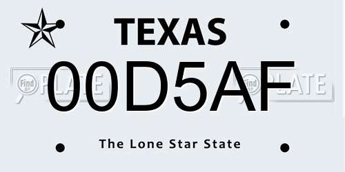 00D5AF Texas License Plate