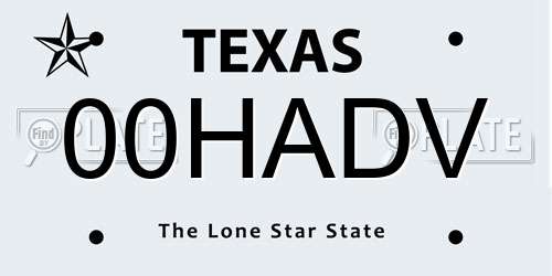 00HADV Texas License Plate