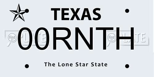 00RNTH Texas License Plate