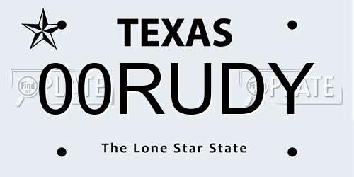 00RUDY Texas License Plate