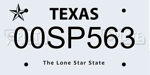 00SP563 Texas License Plate