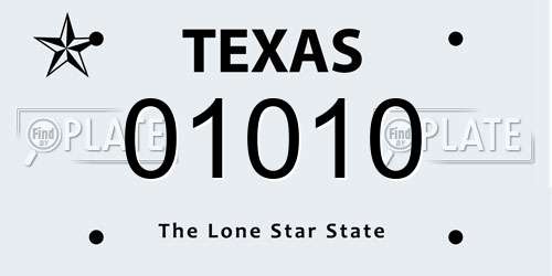 01010 Texas License Plate