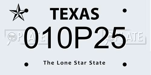 010P25 Texas License Plate