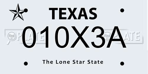 010X3A Texas License Plate