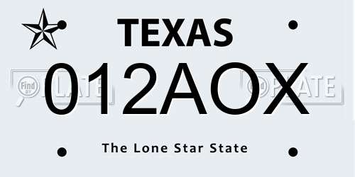 012AOX Texas License Plate