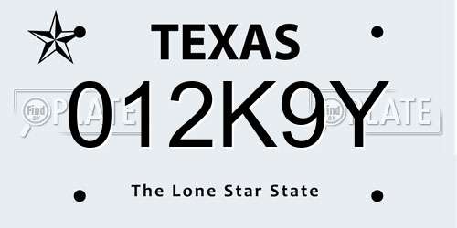 012K9Y Texas License Plate