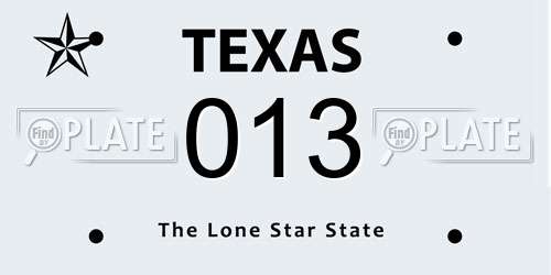 013 Texas License Plate