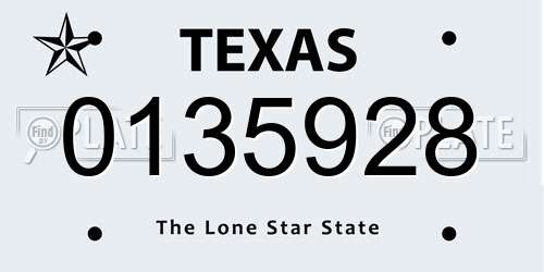 0135928 Texas License Plate