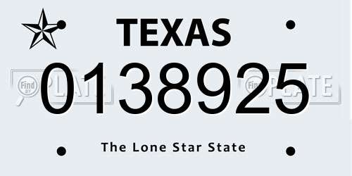 0138925 Texas License Plate