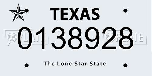 0138928 Texas License Plate