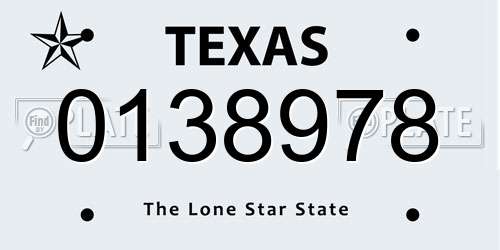 0138978 Texas License Plate