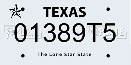 01389T5 Texas License Plate