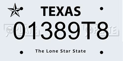 01389T8 Texas License Plate