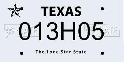 013H05 Texas License Plate