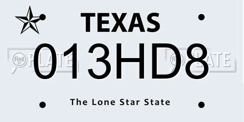 013HD8 Texas License Plate