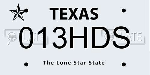 013HDS Texas License Plate