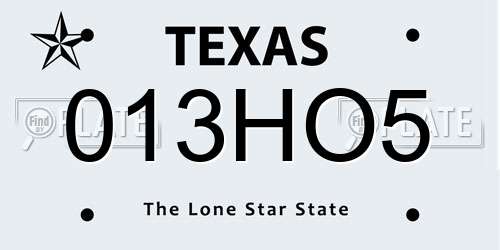 013HO5 Texas License Plate