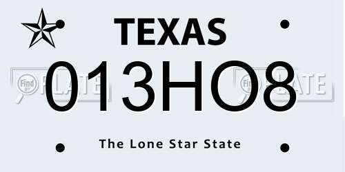 013HO8 Texas License Plate