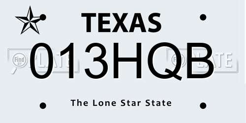 013HQB Texas License Plate