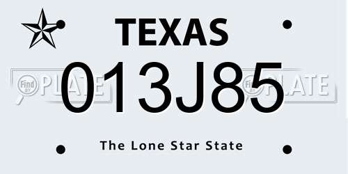 013J85 Texas License Plate
