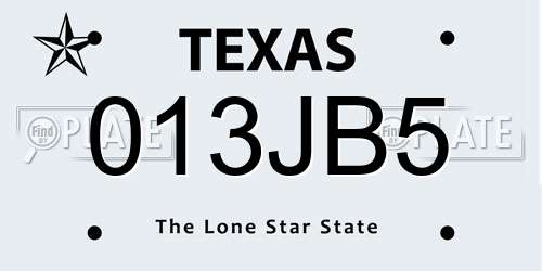 013JB5 Texas License Plate